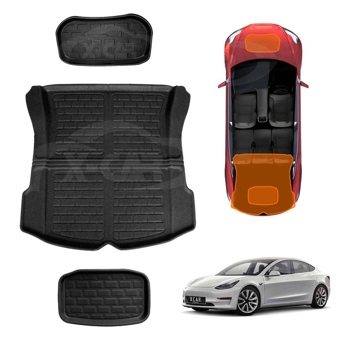 Boot Liner Set For Tesla Model 3 2019-2023 All Weather Heavy Duty Xpe Rear Front Cargo Trunk Cover Mat Luggage Tray