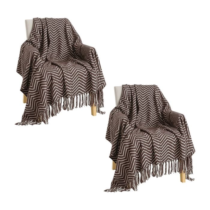 SOGA 2 Pack Chocolate Brown Polyester Throw Blanket 130x170cm