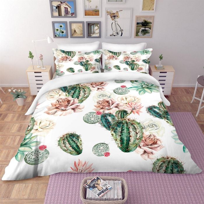 3D Green Cactus Succulents Quilt Cover Set Bedding Set Pillowcases 20