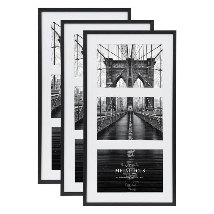 Cooper & Co. Metal 3 Slot Collage Photo Frame 10x15cm Black Set Of 3
