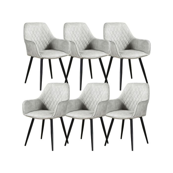 Rosy Set of 6 Dining Chair Fabric Upholstered Seat Metal Leg - Beige