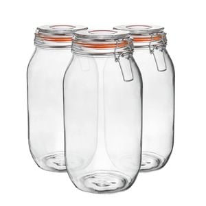 Argon Tableware Glass Storage Jars - 2l/70.3oz - Set Of 3 - 4 Colour Seals Airtight Kitchen Storage Container Preserving Jar