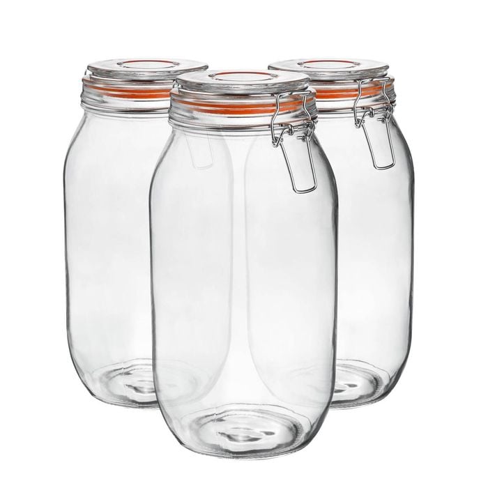 Argon Tableware Glass Storage Jars - 2l/70.3oz - Set Of 3 - 4 Colour Seals Airtight Kitchen Storage Container Preserving Jar