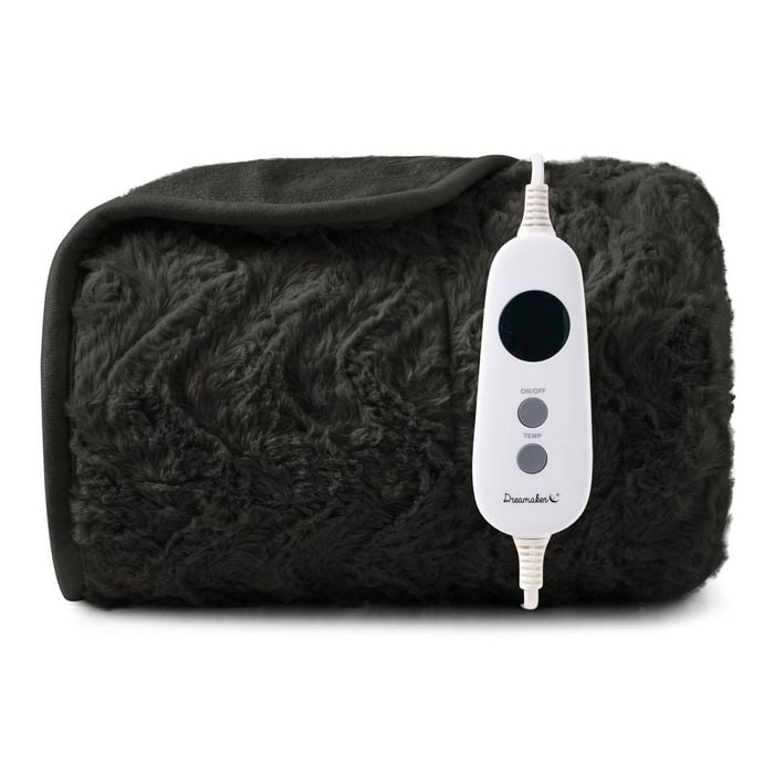 Dreamaker Felix 500gsm Faux Fur Washable Electric Heated Throw Blanket Charcoal 120x160cm | Overheat Protection, 9 Heat Settings