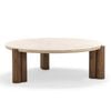 Amaya 110cm Round Travertine Coffee Table in Cream and Brown Oak
