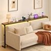 Advwin 200cm LED Narrow Console Table w/ 2 Power Outlets Behind Sofa Table Adjustable Hallway Table Walnut