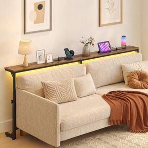Advwin 200cm LED Narrow Console Table w/ 2 Power Outlets Behind Sofa Table Adjustable Hallway Table Walnut