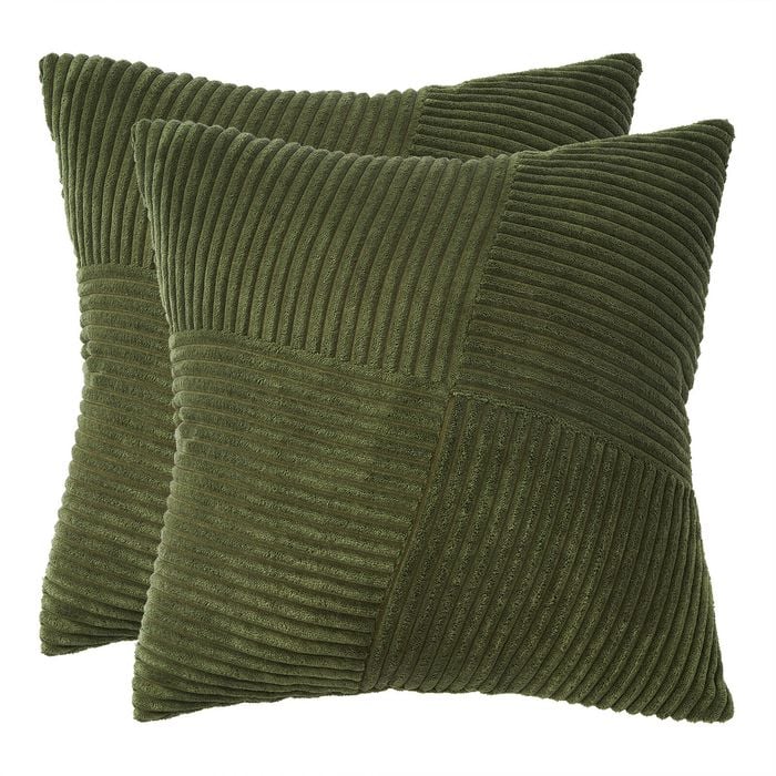 Gioia Casa Corduroy Cushion Covers - Soft Velvet with Windmill Pattern & Hidden Zipper - Olive Green, 45cm x 45cm (Twin Pack)