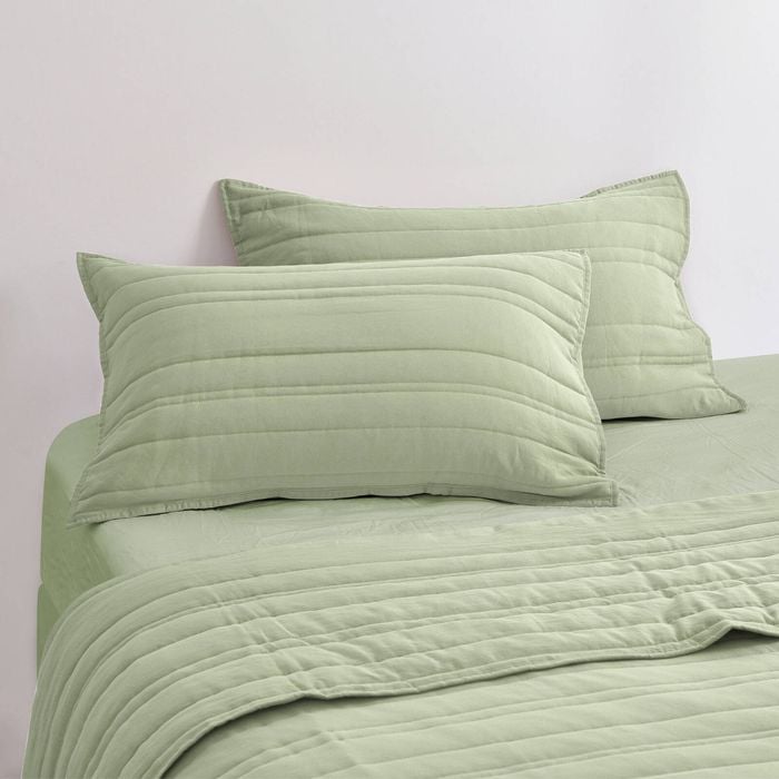 Dreamaker Superfine Washed Microfibre Stripe Quilted Standard Pillowcase Twin Pack Sage Green