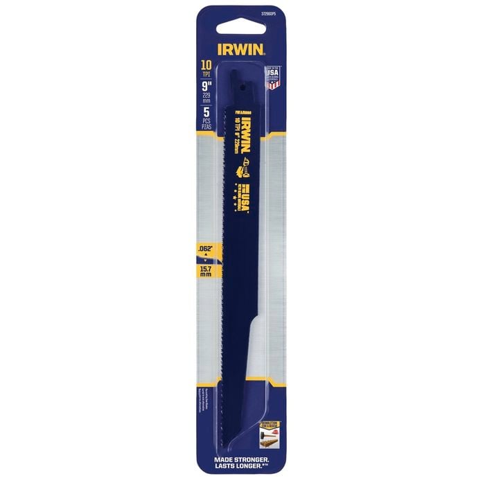 Irwin 9" 10TPI Bi-Metal Fire And Rescue Reciprocating Saw Blade - 5 Pack