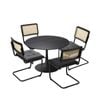 Oikiture 5PCS Dining sets 90cm Round Dining Table with Dining Chairs PU Leather Black