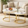 Ufurniture 2Pcs Nesting Table Round Marble Effect Coffee Table End Table Gold & White