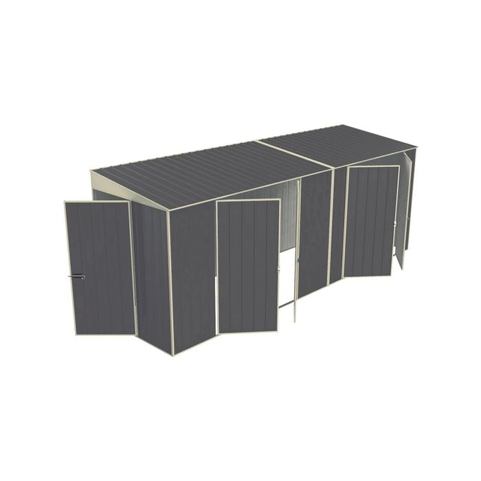 Build-a-Shed 1.5 x 5.2 x 2.0m Tunnel Shed Tunnel Hinged Door Plus Dual Double Hinged Side Doors - Grey