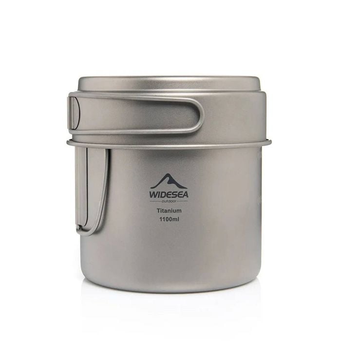 NNEOBA 1100ml Ultralight Titanium Camping Pot with Folding Handles Grey