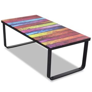 vidaXL Coffee Table with Rainbow Printing Glass Top Living Room Furniture