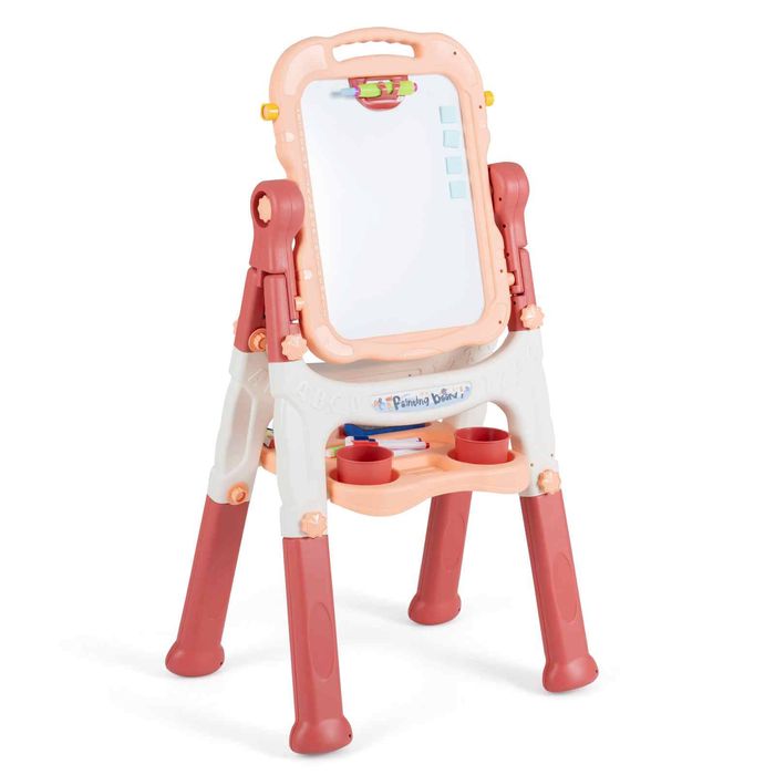 Costway 4IN1 Kid Easel Adjust 22 Accessories Tray 360°Swivel-Pink