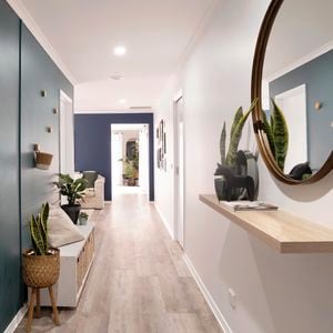 Renovated hallway - Mirror - Floorboards - Shelving - Plants - Wide - Make It Yours - Season 1 - Wide