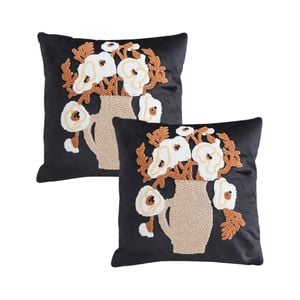 SOGA 2X 45cm Black Brown White Floral Bouquet Embroidered Throw Pillow
