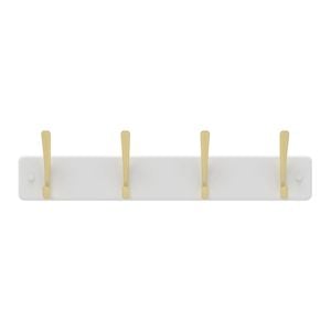 Mode 4 Brushed Brass Hooks on White Board Hat and Coat Rack