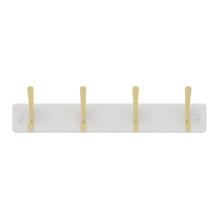 Mode 4 Brushed Brass Hooks on White Board Hat and Coat Rack