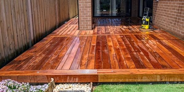 Fresh merbau deck patio in backyard