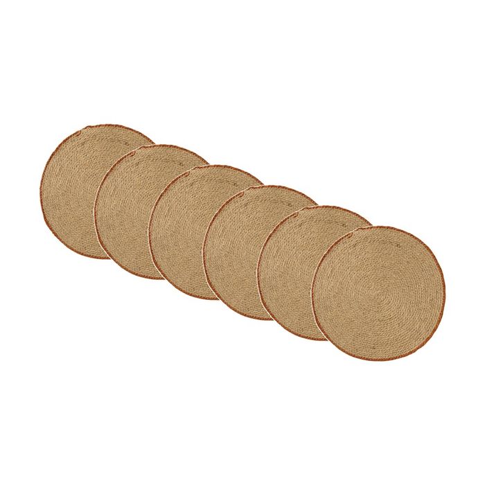 6PK Ecology Weave Round Placemat 40cm Jute Natural Straw-Toned Border