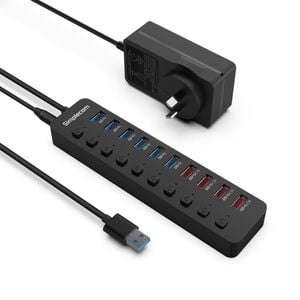 Simplecom Chu810 48w 10-port Usb 3.0 Hub And Charger With Individual Switches 12v/4a Power Adapter Bc1.2 Fast Charging