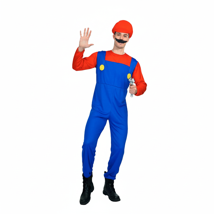 More Than Party Adult Costume Red Plumber Complete Set Hat Moustache L/XL