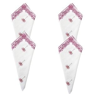 4PK LVD 100% Soft Cotton Reusable Table Napkin 45x45cm Plum Berry Palm/White