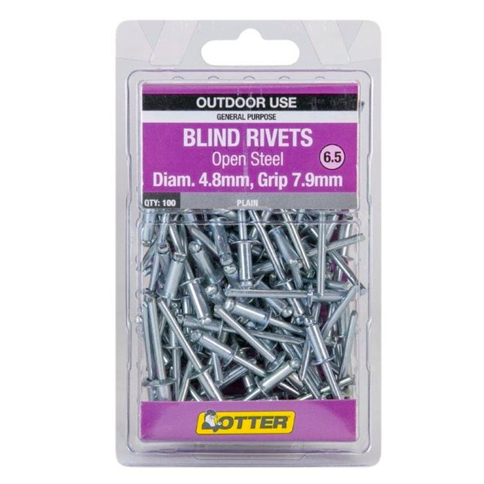 Otter 4.8 x 7.9mm Open Steel Blind Rivets - 100 Pack