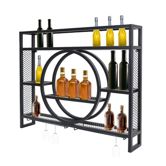 3-tier Industrial Wall Mounted Wine Rack Metal Liquor Bottle Display Shelves
