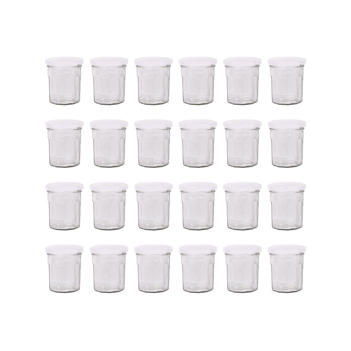 Argon Tableware Glass Jam Jars with White Lids - 150ml - Pack of 24