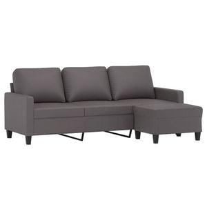 vidaXL 3-Seater Sofa with Footstool 3-Seater Couch Settee Grey Faux Leather
