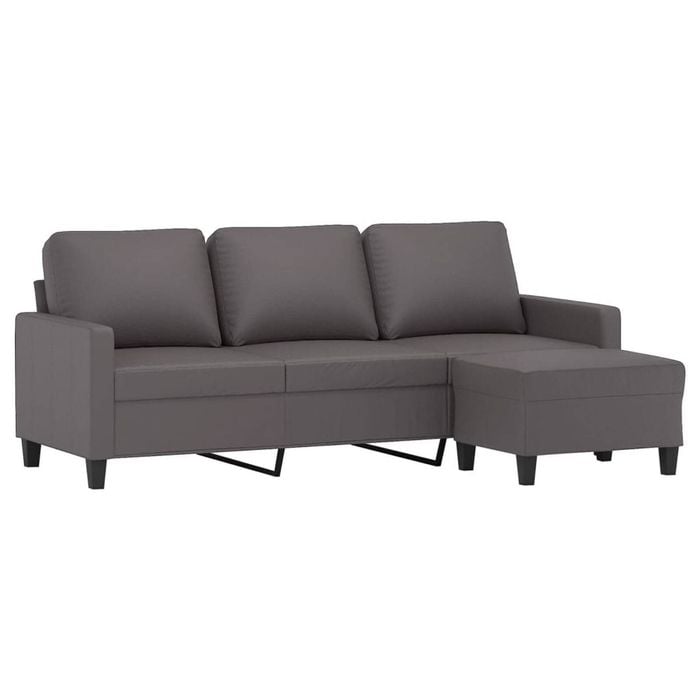 vidaXL 3-Seater Sofa with Footstool 3-Seater Couch Settee Grey Faux Leather