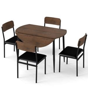 Costway 5pcs Round Drop Leaf Dining Table Set Kitchen Upholstered Chairs