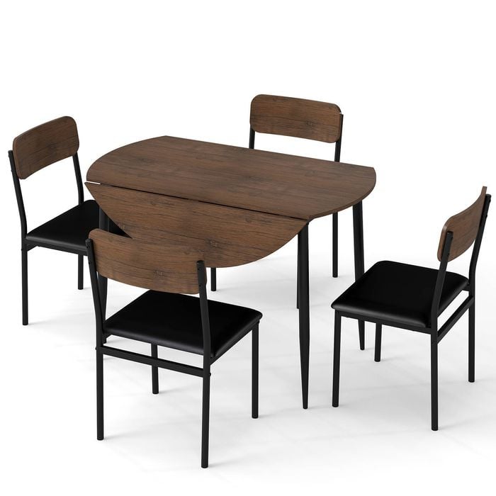 Costway 5pcs Round Drop Leaf Dining Table Set Kitchen Upholstered Chairs