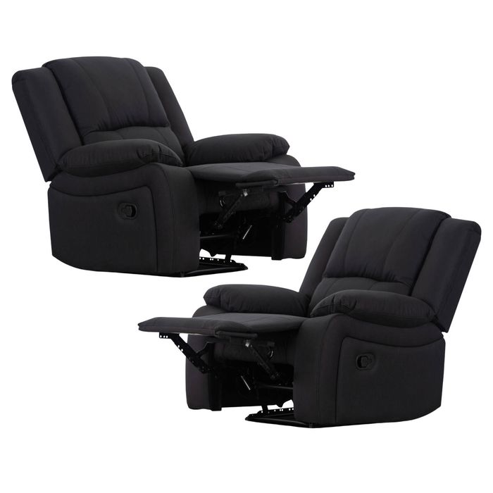 Anderson 2pc Set 1 Seater Fabric Electric Recliner Sofa Chair Onyx Black