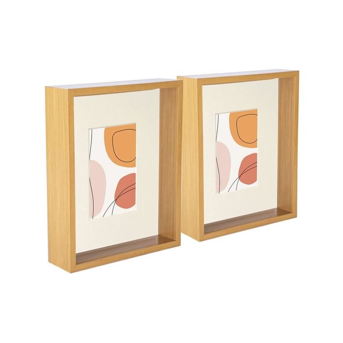 Nicola Spring 3D Deep Box Photo Frames - 8 x 10" with 4 x 6" Mount - Light Wood - Pack of 2