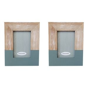 2PK LVD Pinewood Modern Glass Photo/Picture Frame 4x6 18x23x2cm Denim