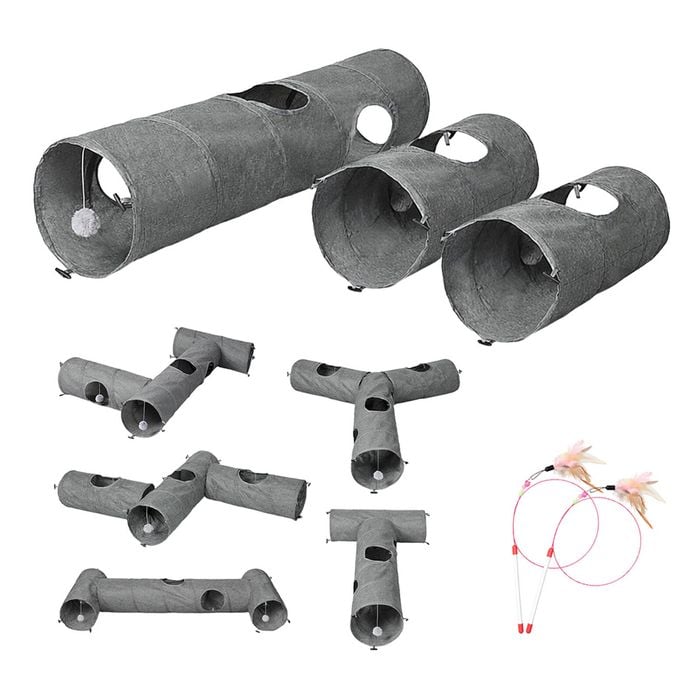 Pawz Cat Tunnel Set 3 Pack Modular Foldable Linen Tube Pet Toys