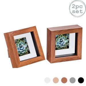 Nicola Spring Acrylic 3d Box Photo Frames With 2" X 2" Mounts - 4" X 4"  - Dark Wood - Pack Of 2
