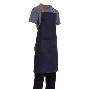 Southside Bib Apron Denim Blue With Tan Ties Hospitality Kitchen Uniform