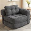Advwin 3-in-1 Floor Folding Sofa Bed Convertible Sleeper Chair w/ L-Shape Pillow Single Corduroy Lazy Sofa Couch Grey