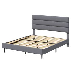 Ufurniture Velvet Upholstered Platform Bed Frame with 17cm Underbed Storage, Grey Queen