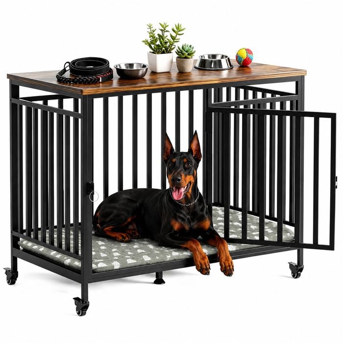 Advwin Dog Crate Furniture Heavy Duty Dog Cage Kennel + Pet Heating Pad