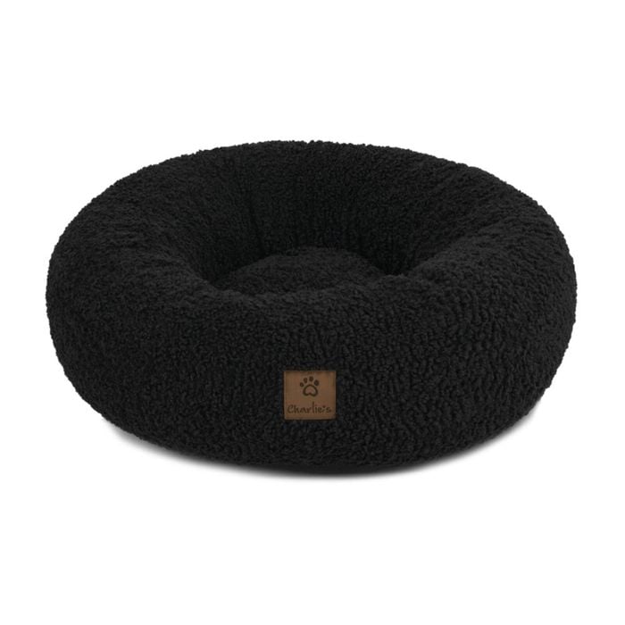 Charlie's  Teddy Fleece Round Calming Dog Bed - Charcoal - Medium