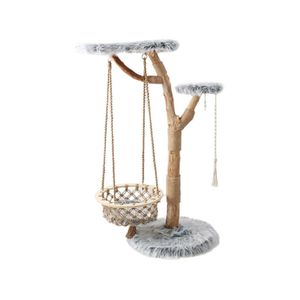 Cmisstree 151cm Modern Pet Cat Tree Scratcher W/ Hanging Hammock