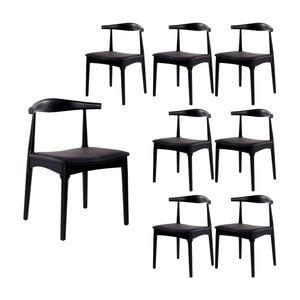 Henrik 8pc Set Dining Chair Replica Hans Wegner Elbow Solid Ash Timber Black