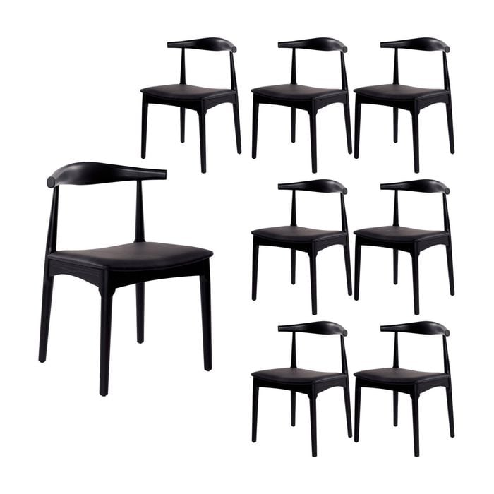 Henrik 8pc Set Dining Chair Replica Hans Wegner Elbow Solid Ash Timber Black
