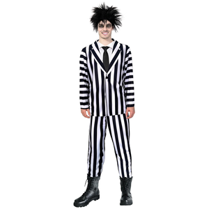 s Adult Beetlejuice Exorcist Stripe Suit Party Costume Halloween Tim Burton Heights 175-185cm